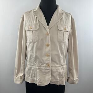 Lauren Ralph Lauren Premium Khaki Beige Button-Up Cotton Canvas Safari Jacket L